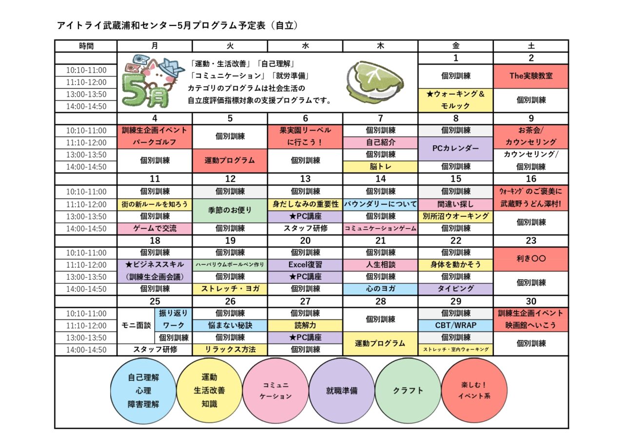 2026年5月の自立訓練プログラム